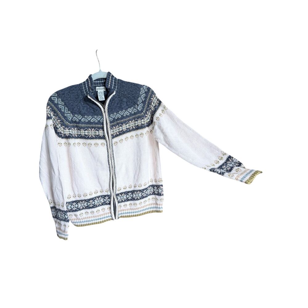 Vintage classic elements cotton ramie zip front cardigan sweater petite large